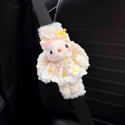Seat belt shoulder pad shoulder pad, seatbelt decoration - pink-cream-bunny-white-shoulder-pads