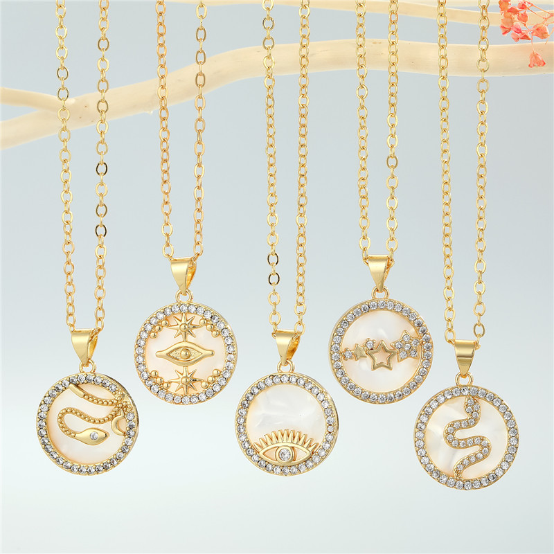 Fashion round point diamond star devil eye snake pendant necklace
