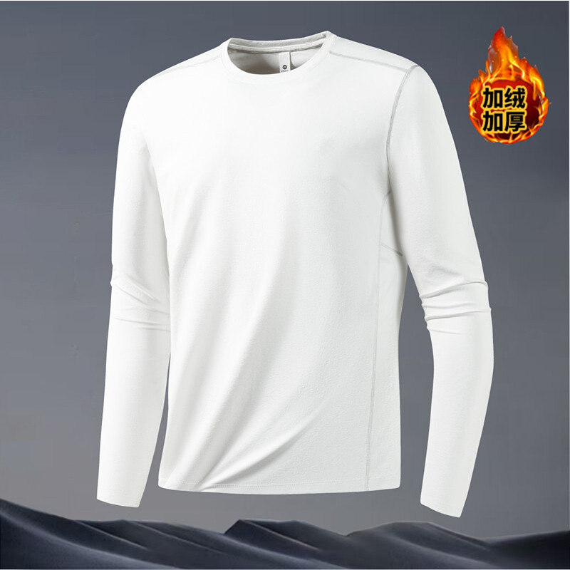 New autumn and winter collection: trendy, casual, long-sleeved men's base layer, featuring a soft and comfortable fleece lining, and a versatile round neckline