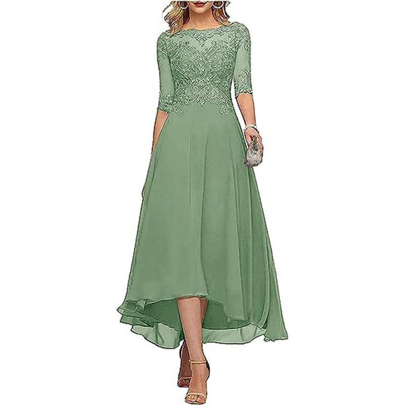Amazon AliExpress Dress European and American Foreign Trade Chiffon Lace Elegant Mid-Sleeve Multicolor Plus Size Evening Dress Dance Dress
