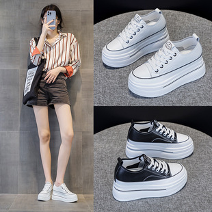 Women's Genuine Leather White Sneakers with 8cm Internal Height Increase, 2025 Autumn and Winter New Versatile Korean Style Thick-Soled Platform Casual Shoes for Autumn