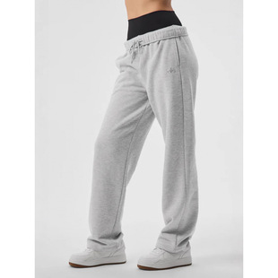 Alo Yoga 3D Logo Sweatpants Fleece-Lined Loose Casual Sweatpants Women's Windproof Warm Straight Yoga Pants