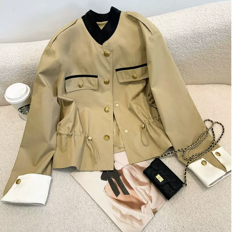 现货工装风外套女短款春装新款韩版时尚宽松设计感小个子风衣上衣