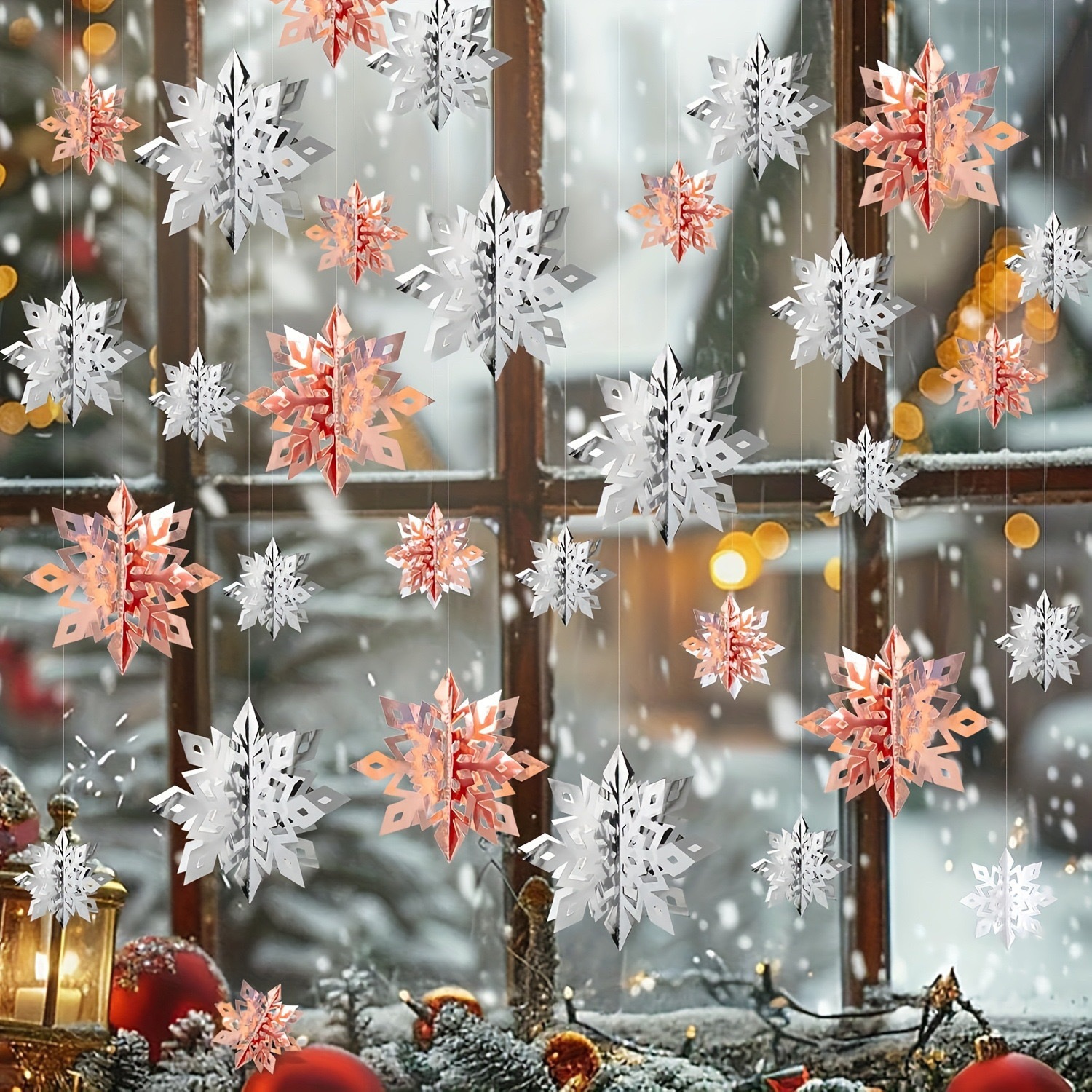 Christmas Decorations 3D Stereo Mini Snowflake Christmas Tree Layout Indoor Scene Window Party Pendant