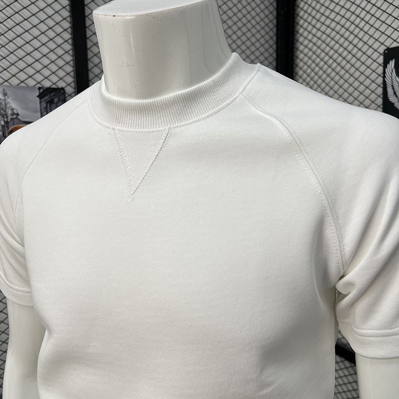 Men's Short Sleeve T-Shirt Round Neck Simple Solid Color Fashionable Versatile Trendy Handsome Spring Autumn Top_viptrois.com