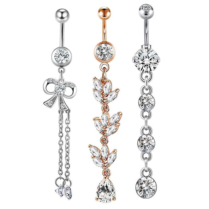 European American Style Golden Zircon Shambhala Rhinestone Belly Button Ring 3-Piece Set - Stainless Steel detail image 8
