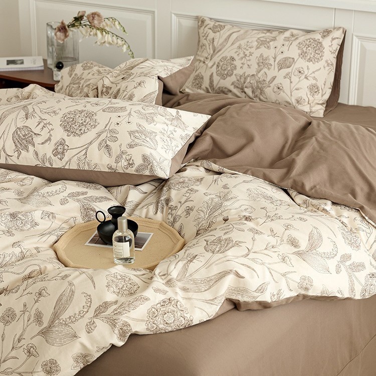 Nordic French Vintage Boho French Retro Brushed Bedding Four-Piece Pure Cotton Pastoral Floral Duvet Cover Bed Sheet Three-Piece Set_voghion.com