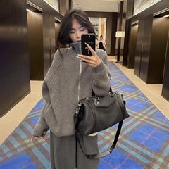 灰色高领针织开衫毛衣外套女秋冬新款爆款韩系慵懒高级感跨境上衣