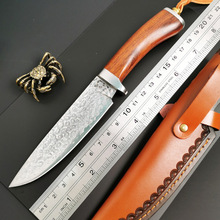 厂家现货大马士革钢刀热销手工刀锋利小直刀野外求生刀手把肉刀具