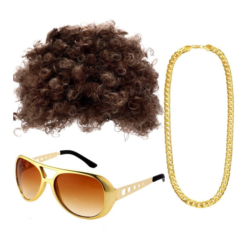 Fiesta de carnaval peluca barba falsa cosplay accesorios disco de los 70 collar de Elvis accesorios de los 90