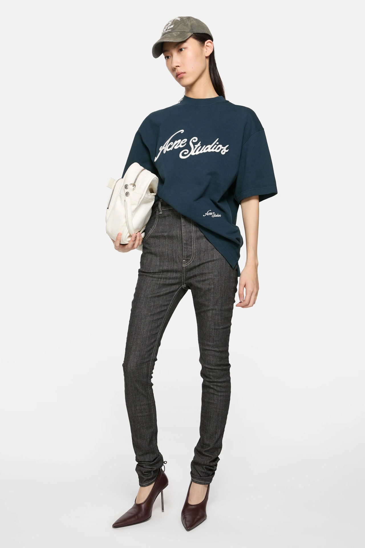 Acne Studios T-shirt 3D Embroidered Logo Navy Blue