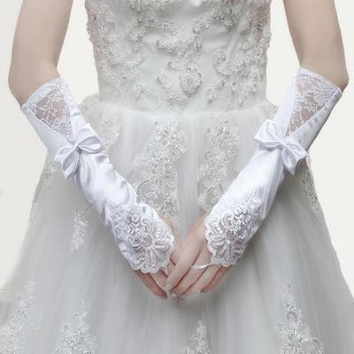 新娘手套新娘婚紗蕾絲紅色白色結婚婚慶婚禮短款長款緞面廠家批發