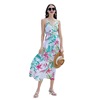 Open back high-waisted idyllic printed V-neck sling dress