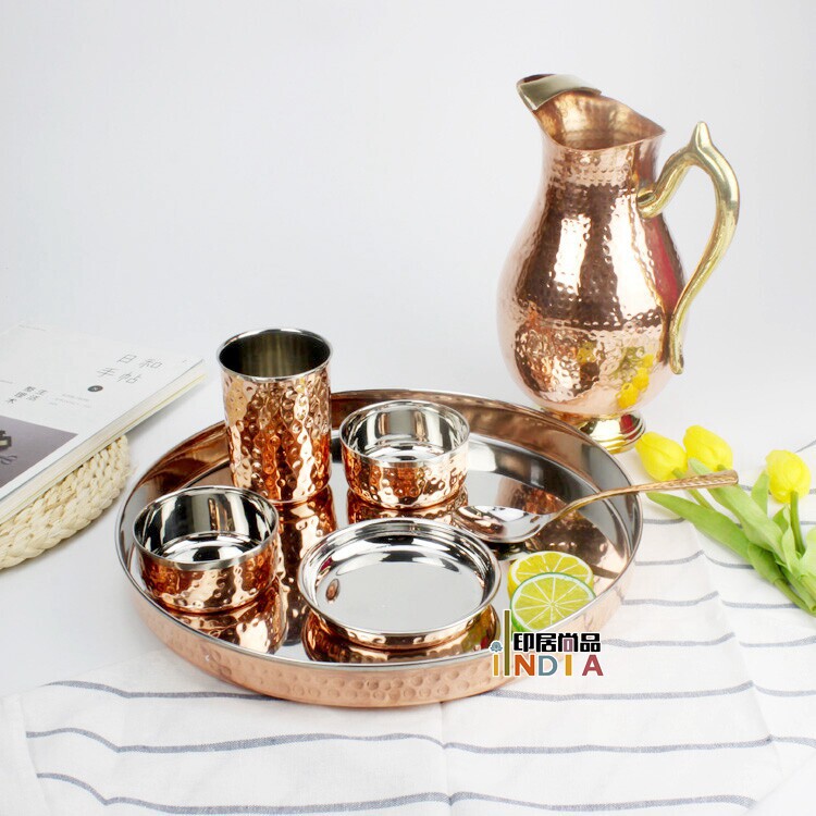 Indian Thali Set, Hotel Specialty Restaurant Handmade Thali Curry Round Plate Metal Tableware Indian Thali Set, Hotel Specialty Restaurant Handmade Thali Curry Round Plate Metal Tableware
