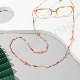 创意彩色系列碎石眼镜绳 ins女士防丢珍珠+水晶挂脖眼镜链眼镜绳
