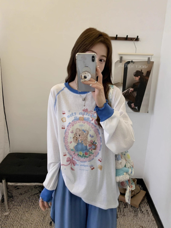 AE 韓国スパンコールクマラグランスリーブ薄型スリム長袖 Tシャツ女性の夏多用途ルーズブラウストップ 516|undefined