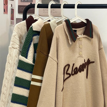 秋冬季学院慵懒风宽松针织衫毛衣女十三行上衣女品牌女装尾货批发