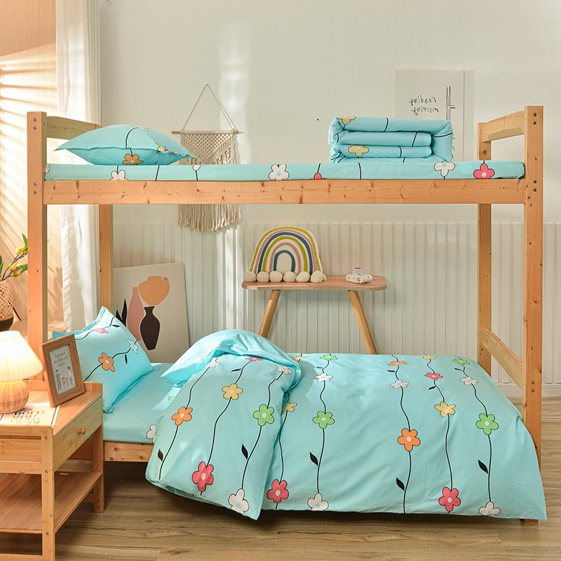 Juego de sábanas y funda nórdica de tres piezas, sábana ajustable de clase A, cama individual de dormitorio de algodón puro, ropa de cama escolar, ropa de cama para estudiantes