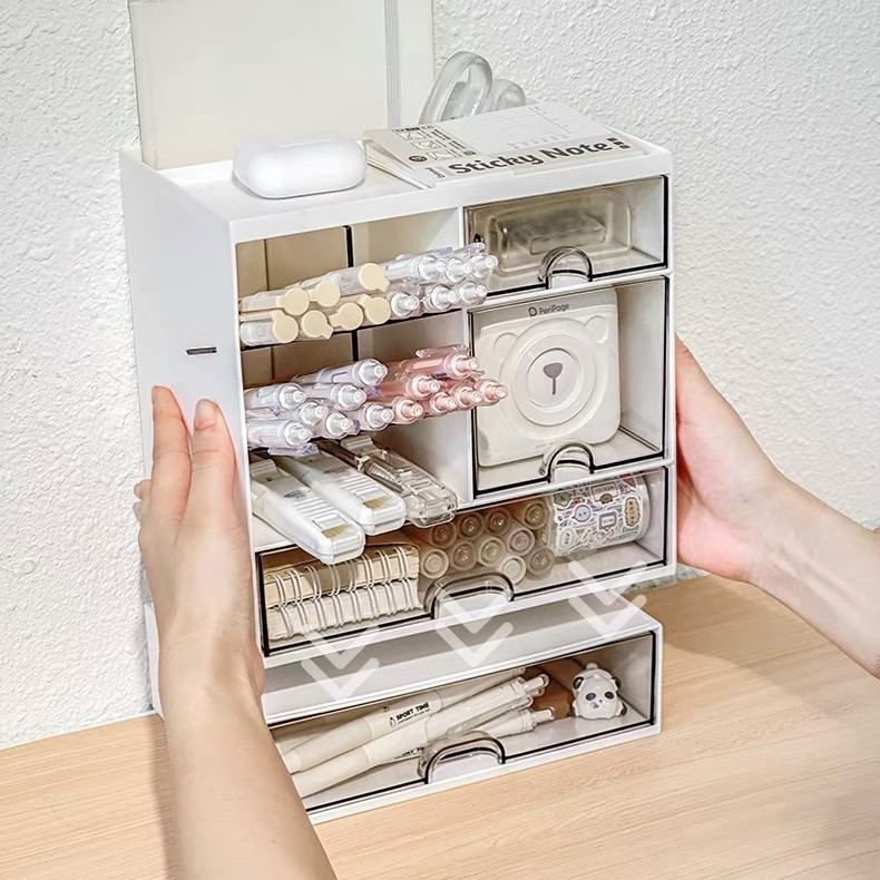 Caja de almacenamiento multifuncional dividida en celdas, papelería estudiantil, bolígrafo de plástico, Oficina de caja de almacenamiento superpuesta de gran capacidad