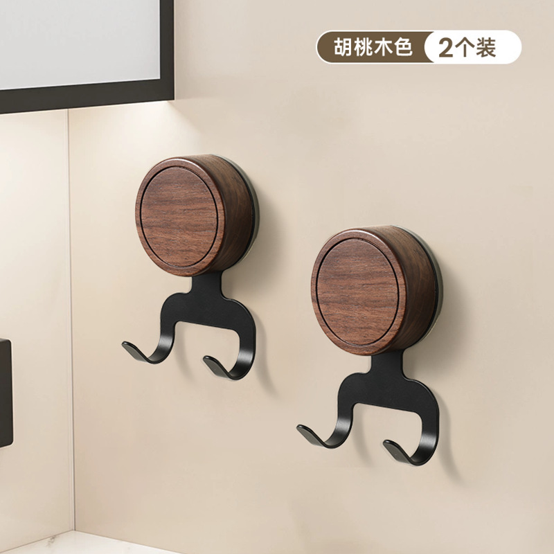 Gancho de ventosa de nogal, papel colgante sin perforaciones, baño especial con capacidad de carga fuerte, gancho de madera maciza de estilo antiguo