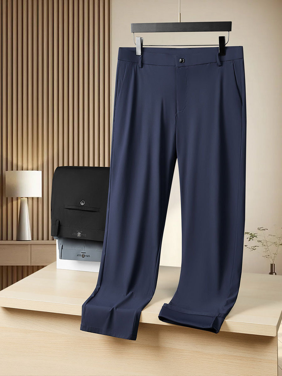 Plus-Size Men's Stretch Casual Pants, Summer Thin Style, for Big and Tall Guys, Business Straight-Leg High-Waisted Dress Pants, Extra Large and Long