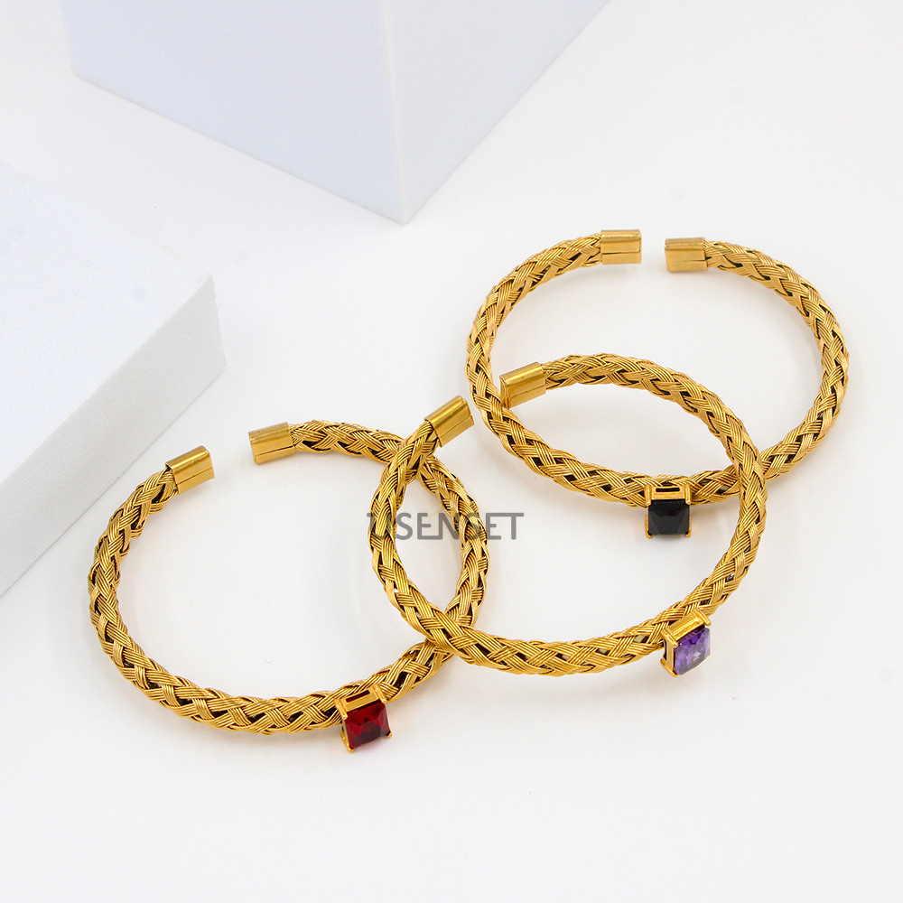 Simple Style Geometric Titanium Steel Gold Plated Zircon Bangle 1 Piece