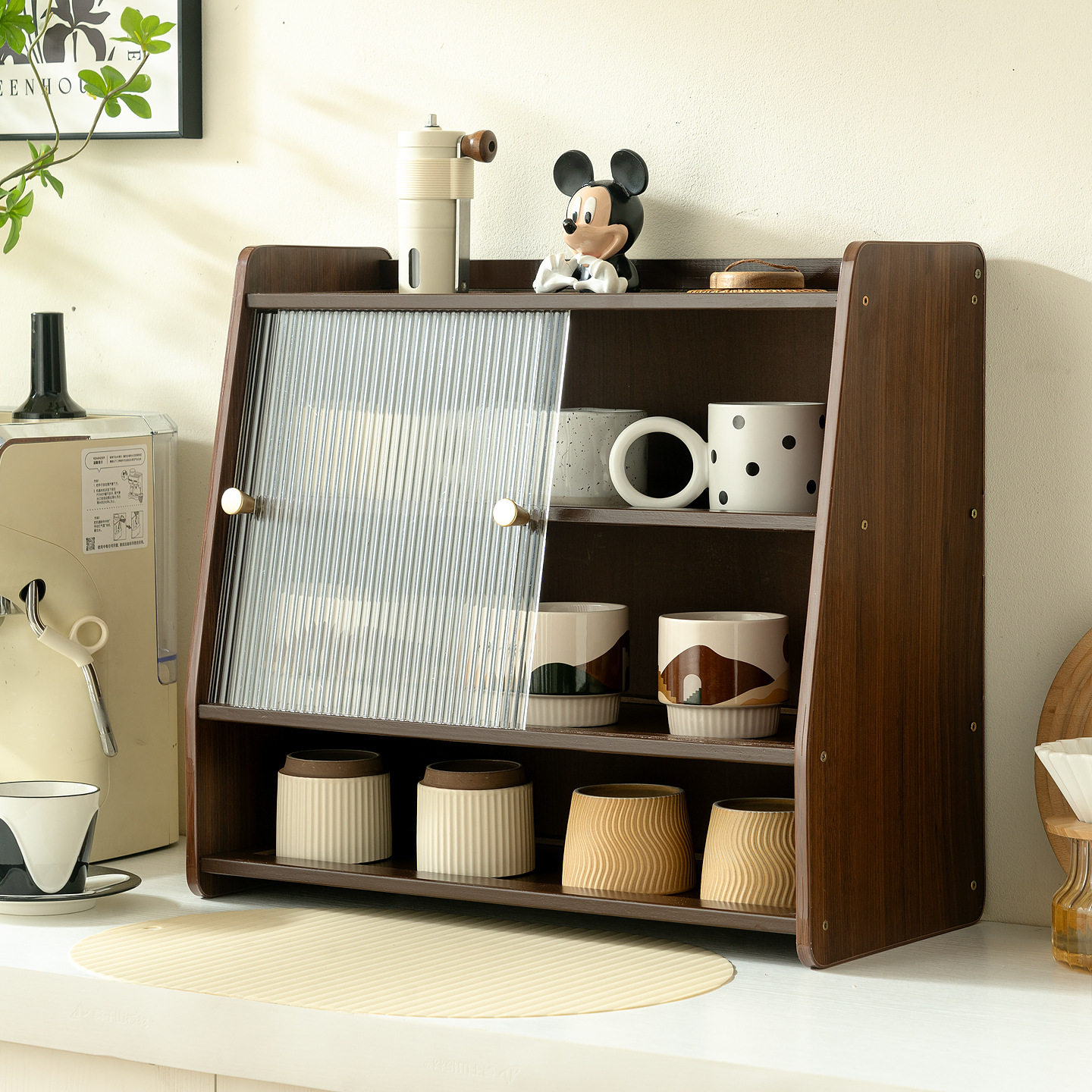 Solid Wood Cup Storage Rack Sideboard Tabletop Coffee Tea Set Water Cup Display Cabinet