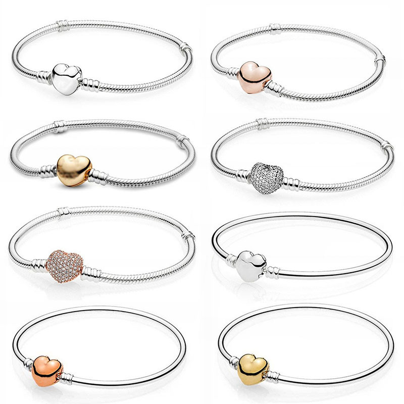Heart Original Panjia Beads White Copper Bracelet Silver Plated Diamond Love Rose Gold Bracelet Fashion DIY Suitable for String Ornaments