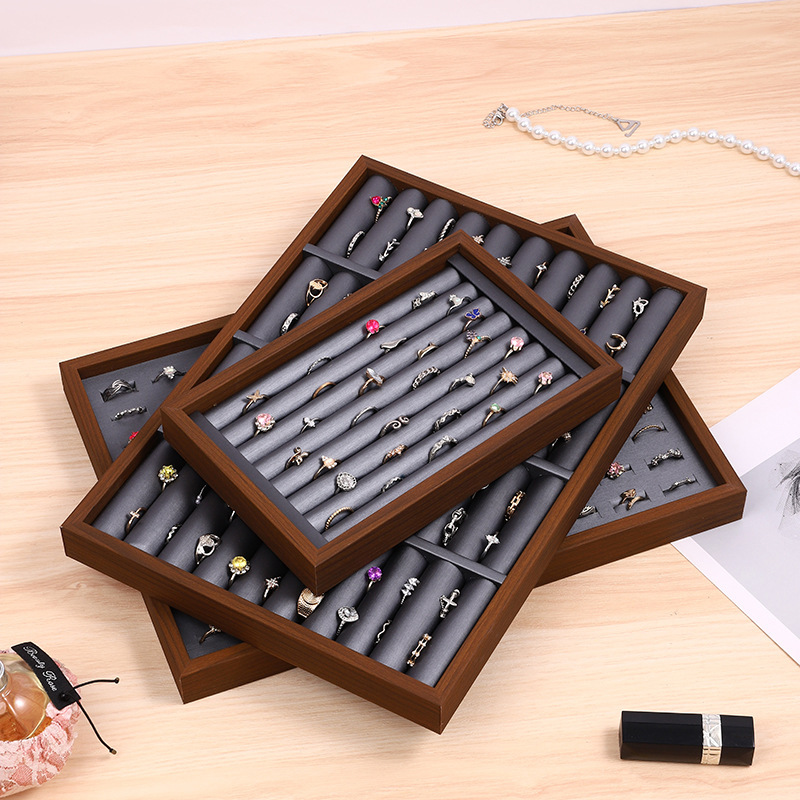 Cross-border black walnut pattern wooden ring earrings hundred-position necklace pendant tray jewelry storage tray