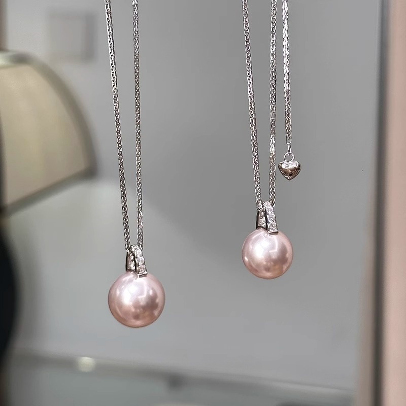 Collar con colgante de perlas Shijia redondo de circón Moda y simple Cadena de clavícula de todo fósforo Temperamento de nicho Collar de sentido avanzado