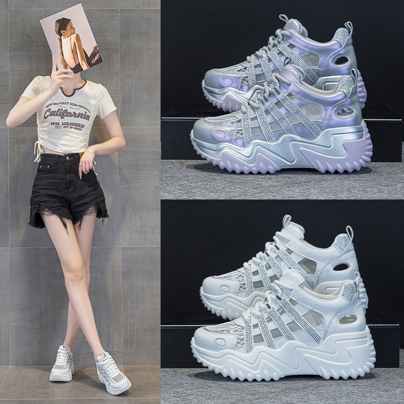 2518 European-Style Breathable Mesh Rhinestone Dad Shoes for Women, Trendy on Instagram, New Summer 2026 Thick-Soled Casual Shoes