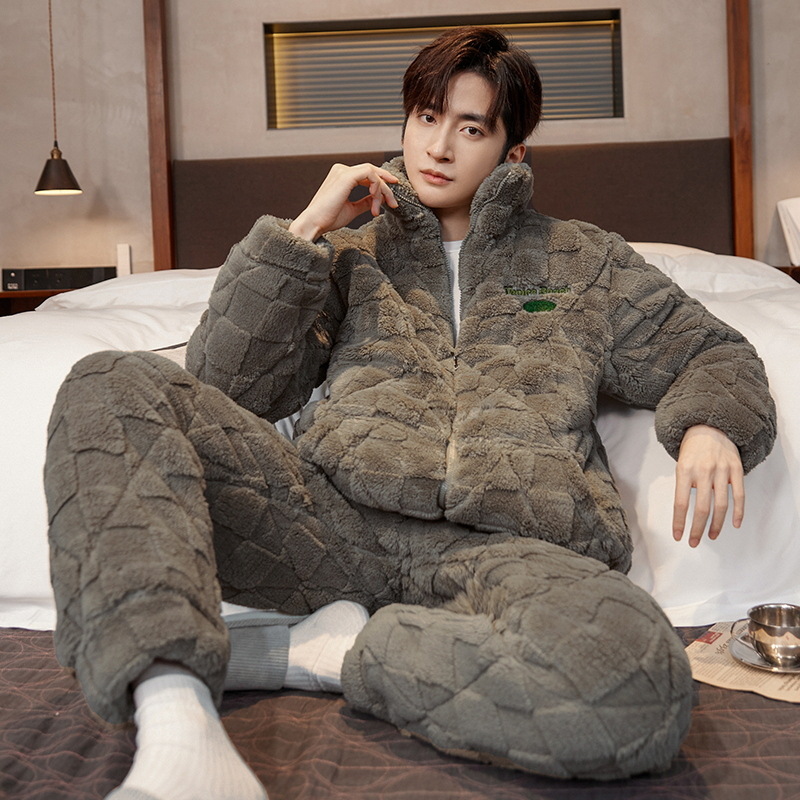 Invierno de los nuevos hombres pijamas acolchado caliente más tamaño engrosada cremallera manga larga vestir prendas exteriores casual Home wear traje