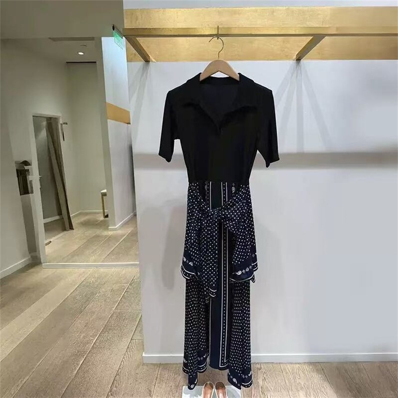 French Elegance 2026 Spring/Summer New Style Positioning Print Patchwork Short-Sleeve Polo Collar Faux Two-Piece Dress French Elegance 2026 Spring/Summer New Style Positioning Print Patchwork Short-Sleeve Polo Collar Faux Two-Piece Dress