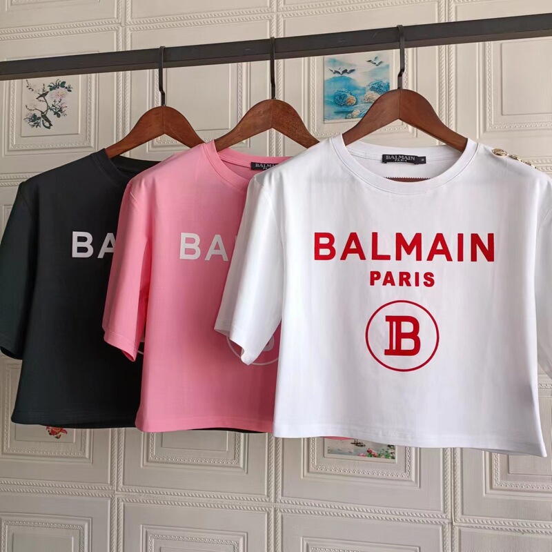 European and American Trendy Brands Spring and Summer New Balmain Velvet Lettered Balmain Cotton Short T-Shirt Casual Top European and American Trendy Brands Spring and Summer New Balmain Velvet Lettered Balmain Cotton Short T-Shirt Casual Top