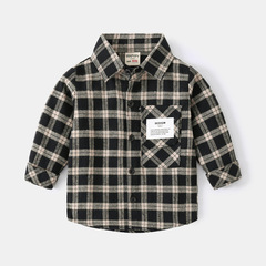 Children's long-sleeved shirts, Korean style children's clothing, spring and autumn plaid shirts, baby casual tops, boys' patch pocket shirts