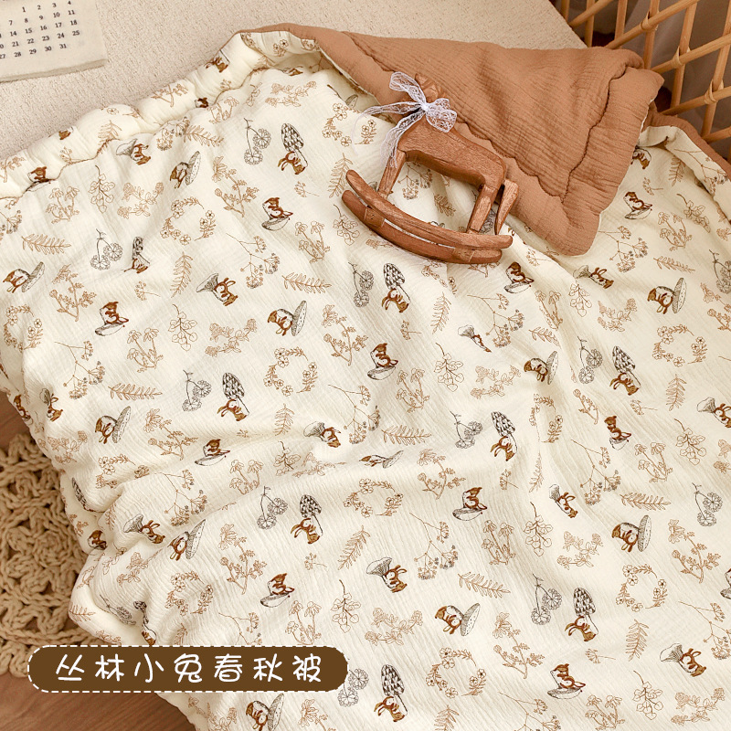 新生宝宝纯棉纱布被子婴儿秋冬加厚盖被幼儿园儿童四季通用空调被|undefined