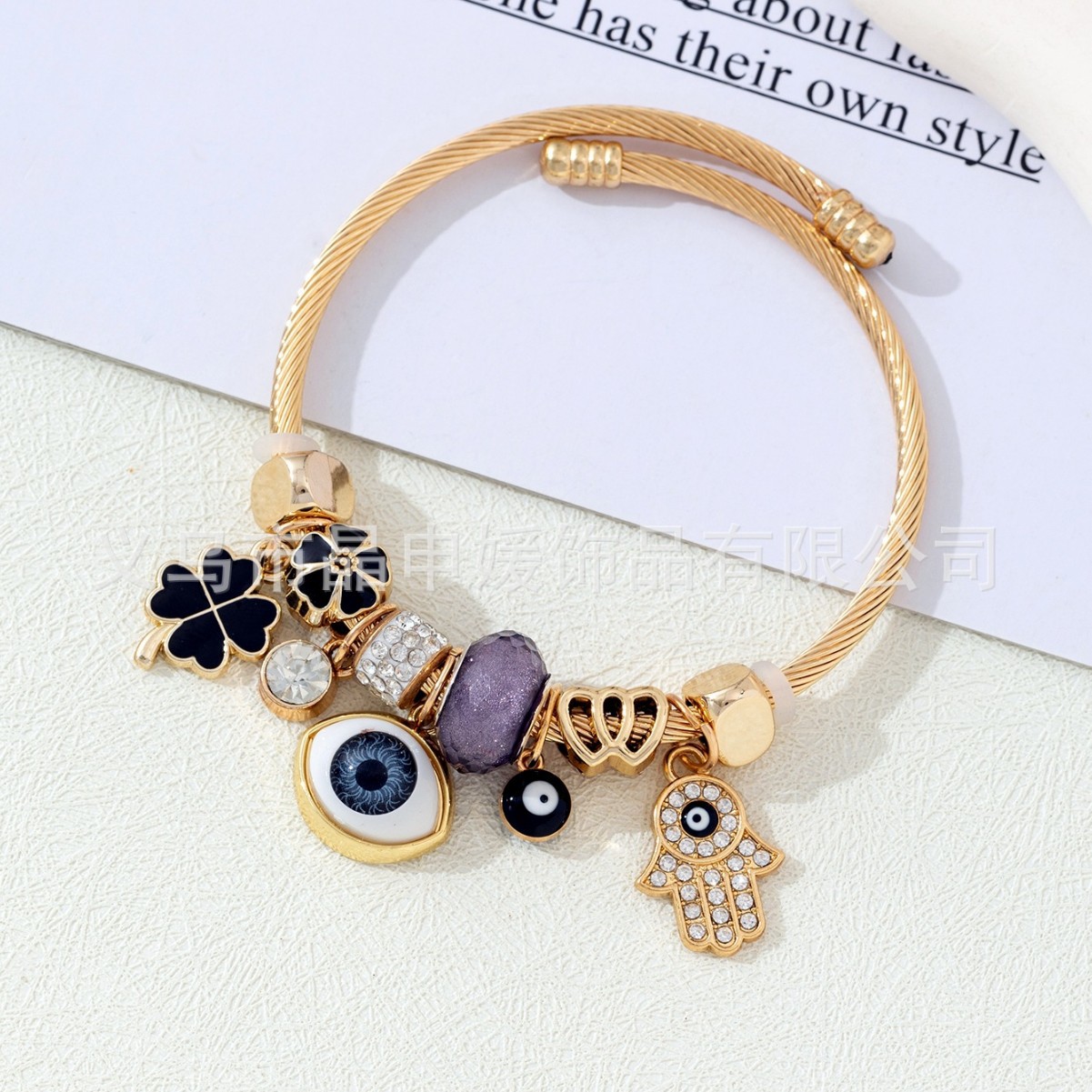 Brazalete Pan Jia, brazalete de explosión transfronteriza, diamante de diamante, ojo del demonio, mano de Dios, joyas de moda de amor de cuatro hojas