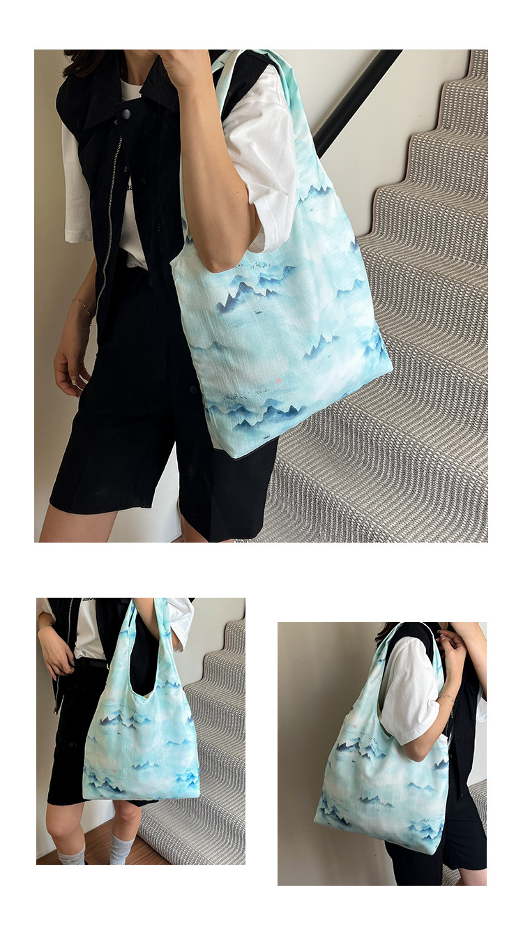 Summer new black and white floral fabric bag, large-capacity, artistic and laid-back style single-shoulder bag, fashionable and versatile crossbody bag Item Picture