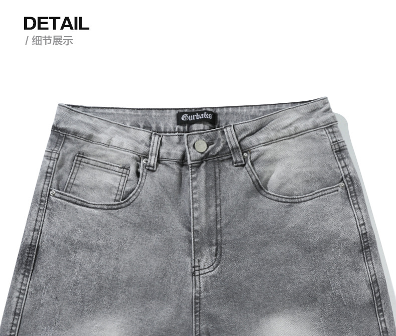 2023 Spring/Summer new solid-color jeans for men, washed light gray distressed pants with frayed edges, American straight-leg pants pic 21
