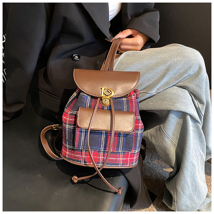 2023 New Woolen Maillard Retro Style Double Shoulder Small Package Women's Bag Single Shoulder Bag Cross Shoulder Handheld Contrast Color Bucket_voghion.com
