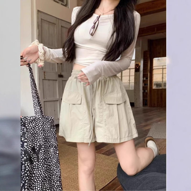 Summer 2025 New Cool Stretch Fashion Casual Wide Leg Pants Women's Design American Sports Cargo Shorts