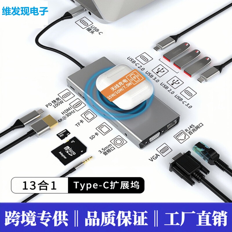 13 in one Type-C docking station usb c to HDMI port VGA computer hub wireless charging hub 13 in one Type-C docking station usb c to HDMI port VGA computer hub wireless charging hub