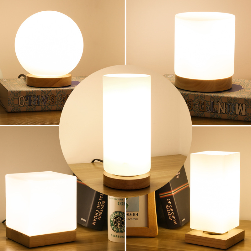 Nordic simple small table lamp wooden new bedroom bedside night light study living room decoration solid wood LED table lamp