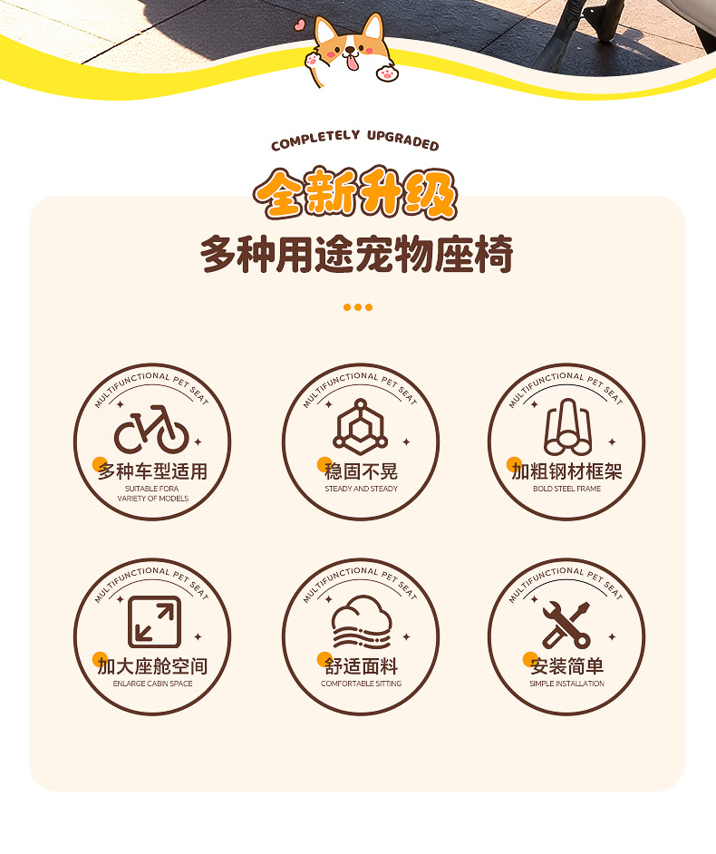 Mountain Bike Pet Car Seat, Electric Vehicle Dog Walking Gadget, Pet Basket with Dog and Cat Carrier