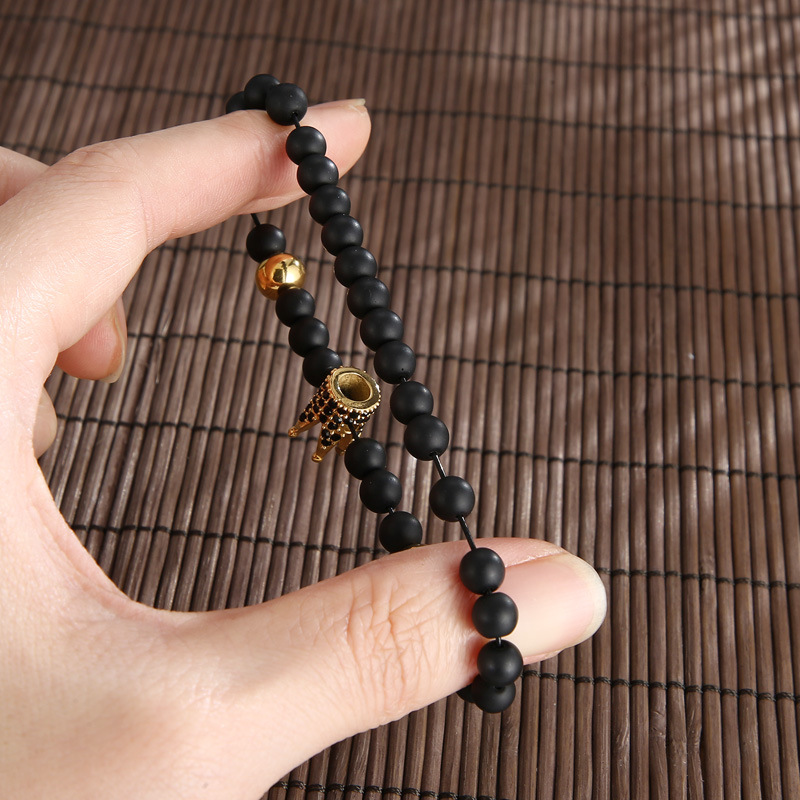 1 Piece Quantity Casual Punk Cross Crown Natural Stone Agate 18K Gold Plated Vacuum Plating Men's Bracelets Men Beaded Bracelets