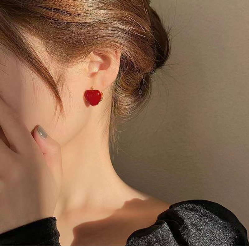 Alloy Material 1 Pair Lady Heart Shape Enamel Alloy Drop Earrings