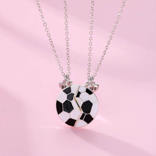 Cross-border hot selling football necklace cartoon children's simple magnetic alloy dripping oil pendant BFF necklace set wholesale