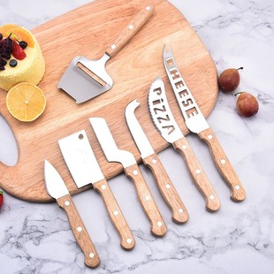 Factory wholesale rubber wooden handle cheese knife cheese planer curved tail knife square knife pizza knife letter knife set