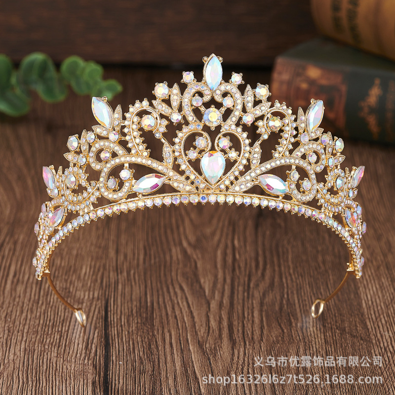 欧米の花嫁の王冠のダイヤモンドの王女の合金の王冠の頭飾りの結婚式の紀の形のドレスのカチューシャの装飾|undefined