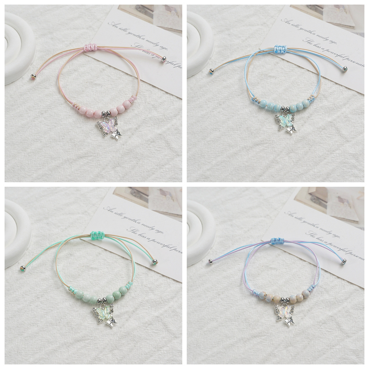 跨境精美饰品陶瓷手链批发女蝴蝶手工编织手绳闺蜜学生礼物款配饰